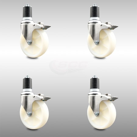 Service Caster 5 Inch 316SS Nylon Wheel Swivel 1-3/4 Inch Expanding Stem Caster Set Lock Brake SCC-SS316TTLEX20S514-NYS-134-4